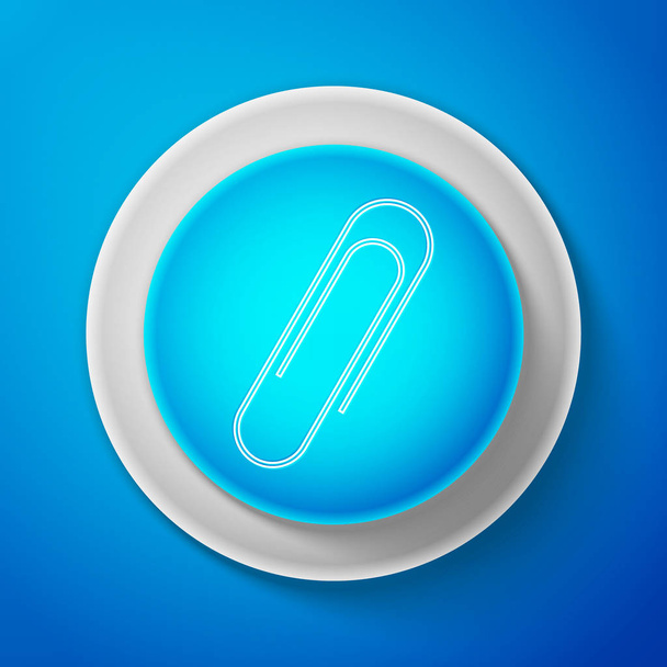 Icono de clip de papel blanco aislado sobre fondo azul. Botón azul círculo con línea blanca. Ilustración vectorial
 - Vector, Imagen