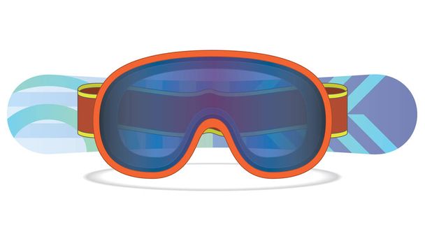 Snowboardbrille mit Snowboard im Hintergrund - Vektor, Bild