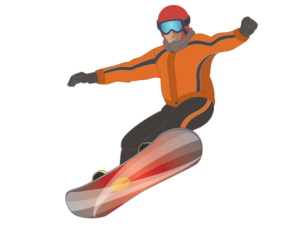 Snowboarder férfi elszigetelt fehér background - Vektor, kép