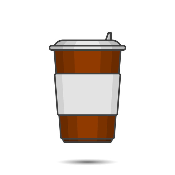 Figurenpappbecher für Kaffee mit Plastikdeckel und unter jeder Beschriftung platzieren. Vektor-Illustration auf weißem Hintergrund. - Vektor, Bild