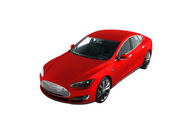 Moderno coche eléctrico rojo perspectiva 3d renderizar sobre fondo blanco sin sombra
 - Foto, Imagen