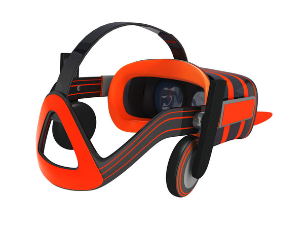 Moderne Vr-bril met ingebouwde koptelefoon grijs oranje 3D-rendering op witte achtergrond geen schaduw - Foto, afbeelding