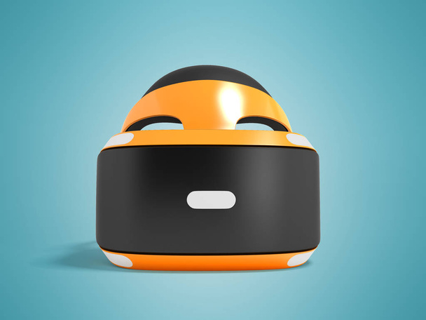 Moderne glazen van virtual reality voor de voorzijde van de oranje 3d render op blauwe achtergrond met schaduw - Foto, afbeelding