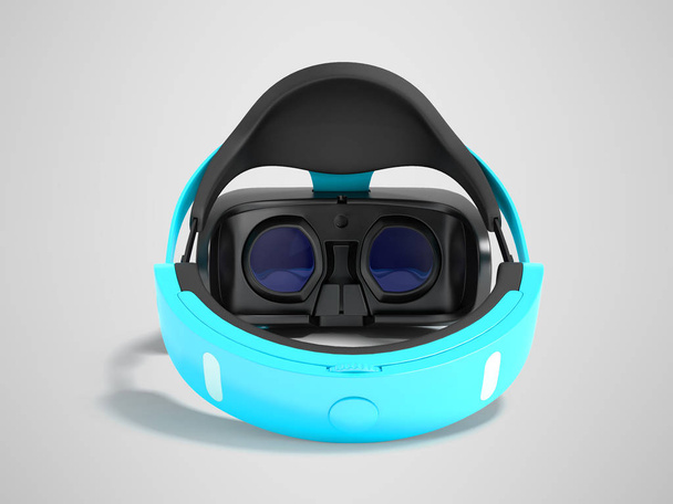 Gafas de realidad virtual modernas para juegos de ordenador renderizado 3d azul sobre fondo gris con sombra
 - Foto, Imagen