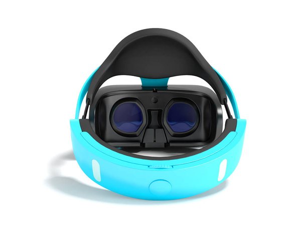Modern virtual reality glasses for computer games blue 3d rendering on white background with shadow - Photo, Image