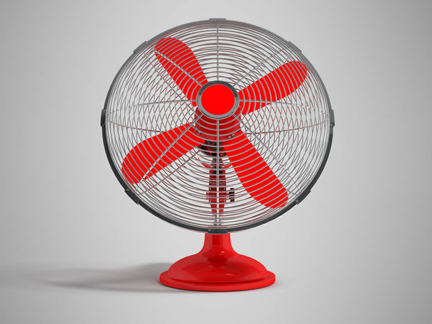 Сучасний офісний червоний вентилятор в металевій сітці для безпеки 3d візуалізації на сірому фоні з тіні
 - Фото, зображення