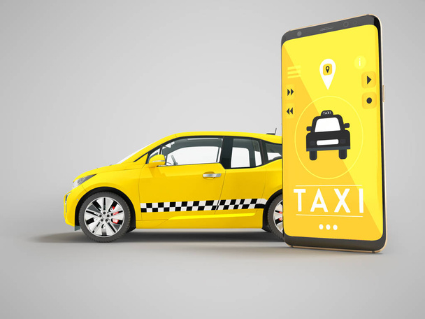 Moderní pojetí taxi volání elektromobil s chytrým telefonem - Fotografie, Obrázek