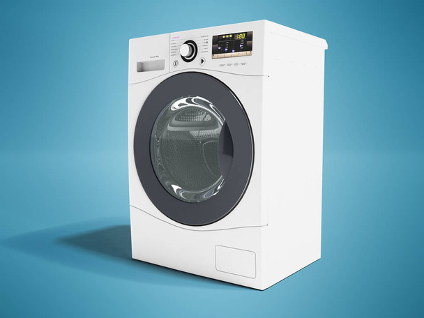 Современная стиральная машина белого цвета для стирки вещей слева
 - Фото, изображение