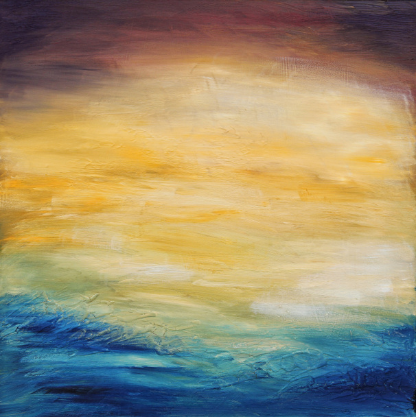 Coucher de soleil abstrait sur l'eau. peinture à l'huile sur toile
. - Photo, image