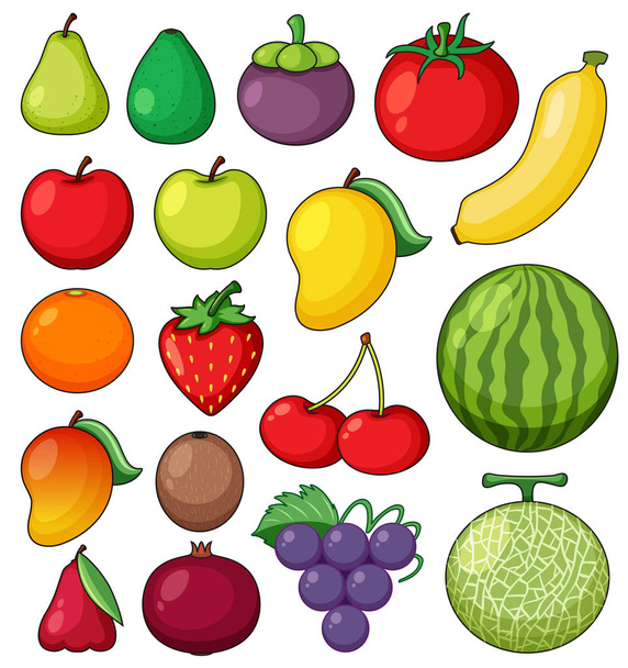 τροπικά φρούτα σε λευκό φόντο - Διάνυσμα, εικόνα
