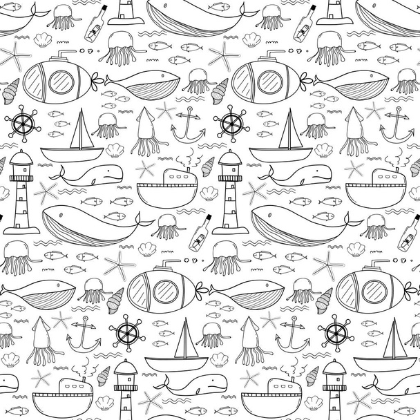 Hand Drawn Pattern With Sea Background. Vector Illustration. - Vector, afbeelding