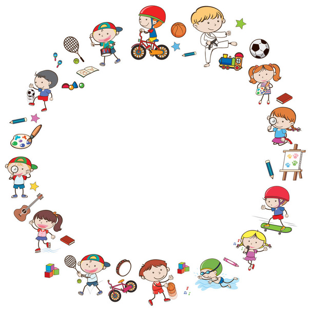 Doodle Kids with Activities Template - Vector, Image