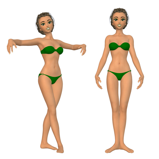 çizgi film yeşil bikinili kız - Fotoğraf, Görsel