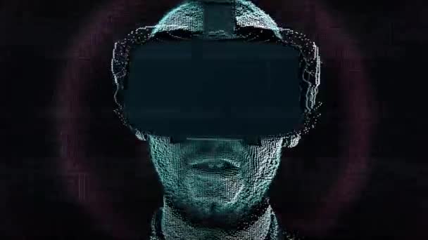 Puhuva hologrammi nuoresta miehestä, jolla on digitaalisia häiriöitä virtuaalitodellisuuslaseissa
 - Materiaali, video
