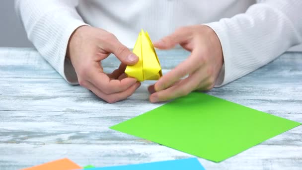 Hands folding origami tulip bulb. - Footage, Video
