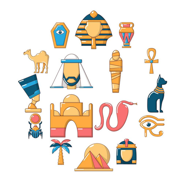 Egipcie podróży zestaw ikon, stylu cartoon - Wektor, obraz