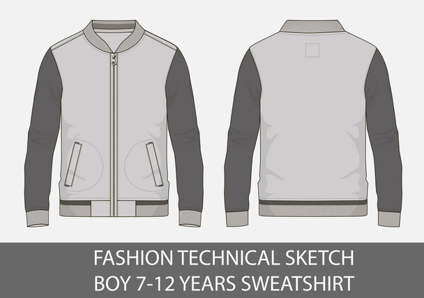 Fashion technical sketch for boy 7-12 years sweatshirt in vector graphic - Vector, Image