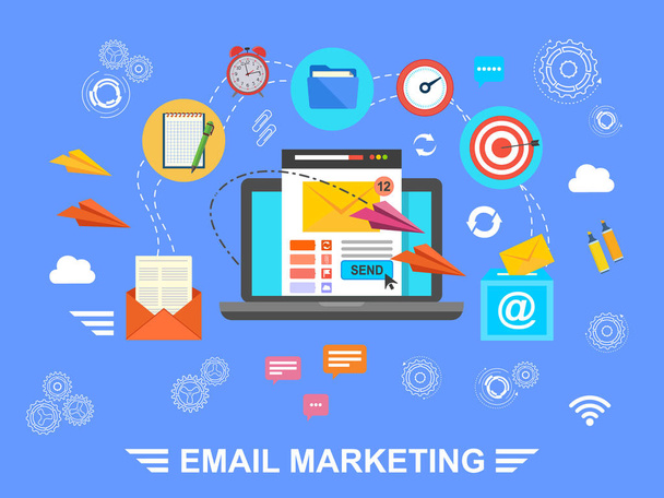 E-Mail-Marketing. E-Mail. Informationsaustausch per E-Mail. - Vektor, Bild