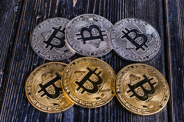 coin bitcoin on black board background - Φωτογραφία, εικόνα