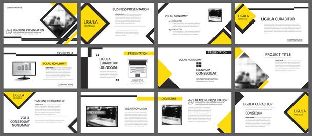 黄色背景にスライド インフォ グラフィック要素。プレゼンテーション - ベクター画像