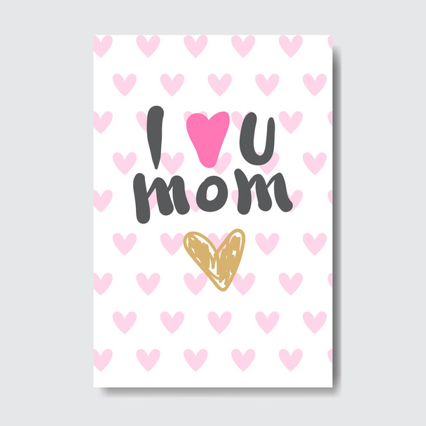 Mothers Day Creative Greeting Card Hand Drawn Over Pink Heart Shapes Background - Vector, imagen