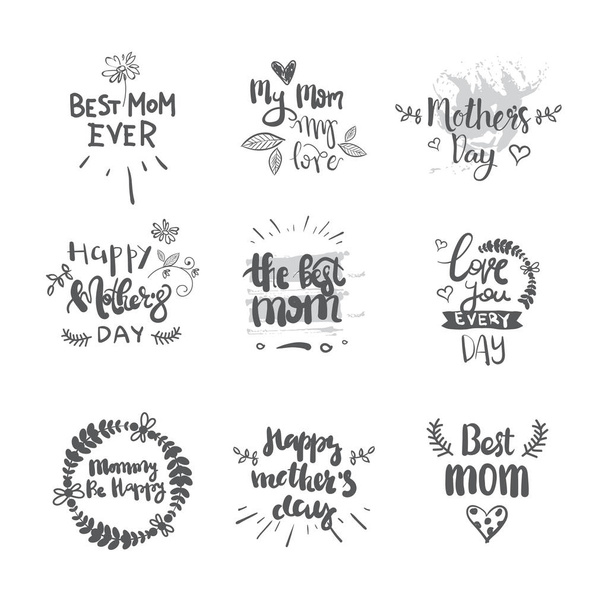 Mothers Day Set Of Creative Hand Drawn Lettering Label Isolated On White Background - Διάνυσμα, εικόνα