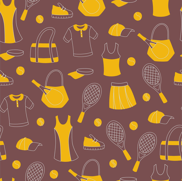 Hand Drawn Seamless Pattern with Tennis Equipment. - ベクター画像
