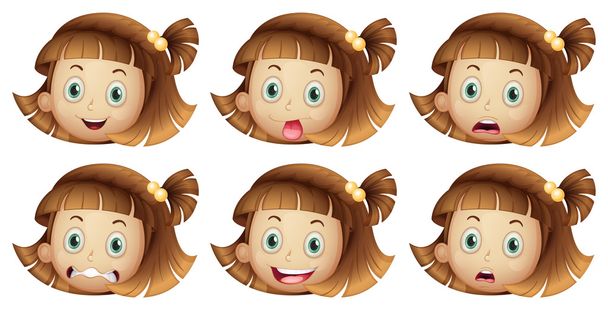 Diferentes expresiones faciales de una chica
 - Vector, imagen