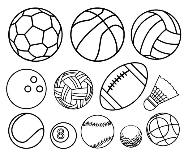 ball sport outline vector set - Vector, Image