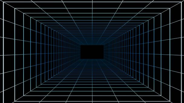 Virtuele cyberspace werkelijkheid kamer op zwarte achtergrond, 3d - Foto, afbeelding