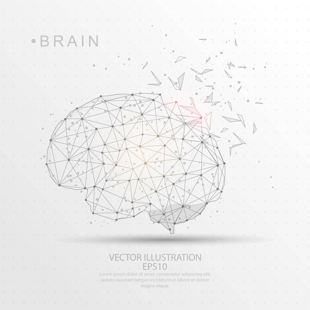 Brain shape digitally drawn low poly wire frame. - Vecteur, image