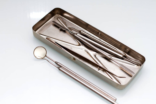 Flat lay of medical instruments - Фото, изображение