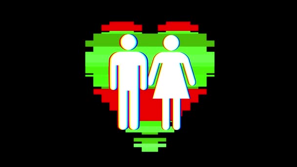 simple family heart symbol glitch screen distortion display animation seamless loop background - New quality universal close up vintage dynamic animated colorful joyful cool nice video footage - Footage, Video