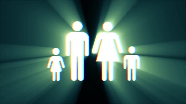 full family symbol glitch screen distortion light rays display animation seamless loop background - New quality universal close up vintage dynamic animated colorful joyful cool nice video - Footage, Video