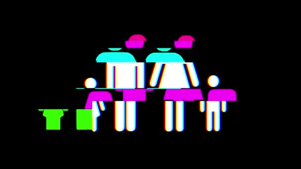 full family symbol glitch screen distortion display animation seamless loop background - New quality universal close up vintage dynamic animated colorful joyful cool nice video footage - Footage, Video