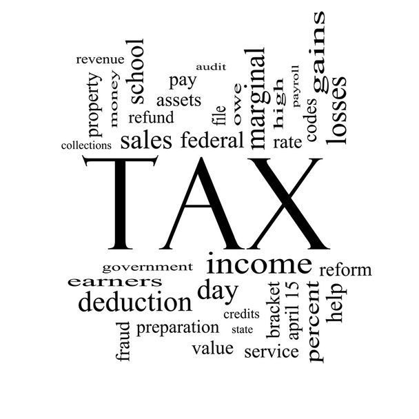 Tax Word Cloud Concept in Black and White - Photo, Image
