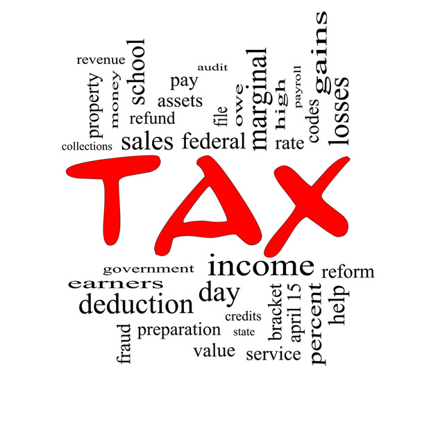 Tax Word Cloud käsite punaisissa korkeissa
 - Valokuva, kuva
