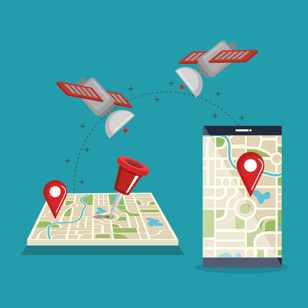 Smartphone mit GPS-Navigations-App - Vektor, Bild