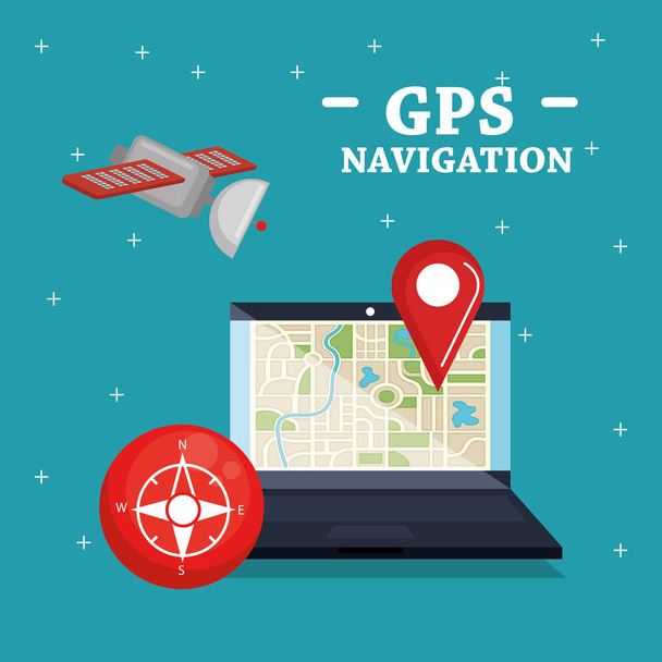portátil con software de navegación GPS
 - Vector, imagen