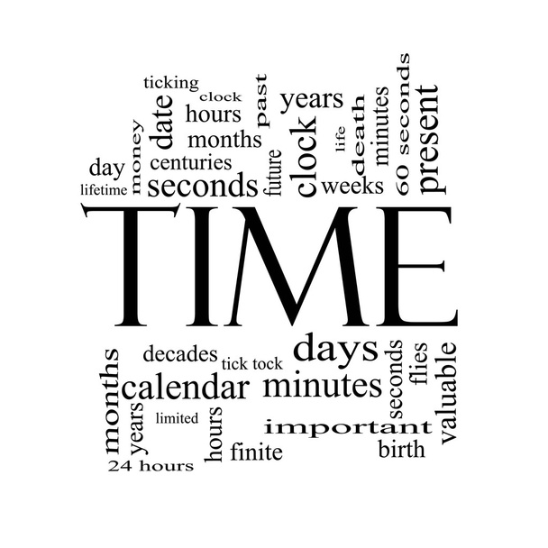 Time Word Cloud käsite mustavalkoisena
 - Valokuva, kuva