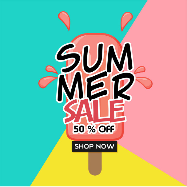 Summer Sale 50% Off Shop Now Ice Cream Colorful Background Vector Image - Vecteur, image