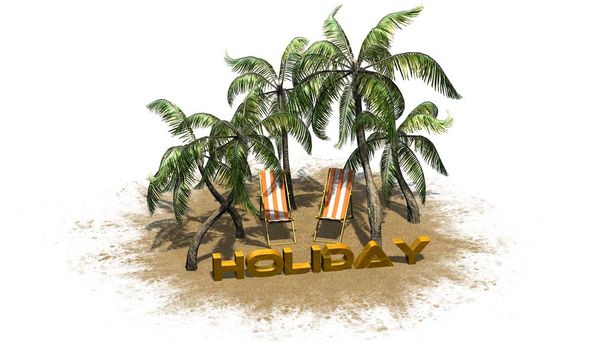 Holiday - lettering - in front palm trees - separated on white background - Fotoğraf, Görsel