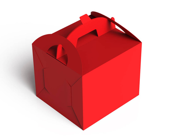 Red box with handle, gift or food carton package set in 3d render for design uses - Фото, изображение