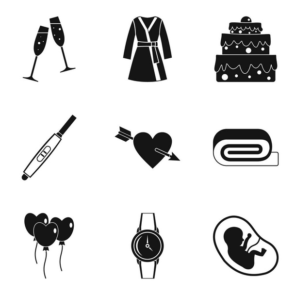 Feminine principle icons set, simple style - Vector, Image