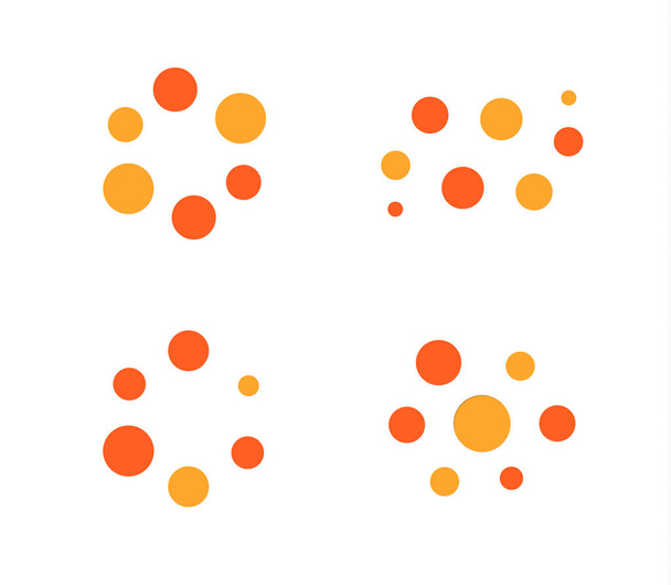 Loading process vector icon set. Orange and red light lamp indicator icons. Abstract sun from dots, summer logo from circles. Vector illustrations on white background. - Vector, Image