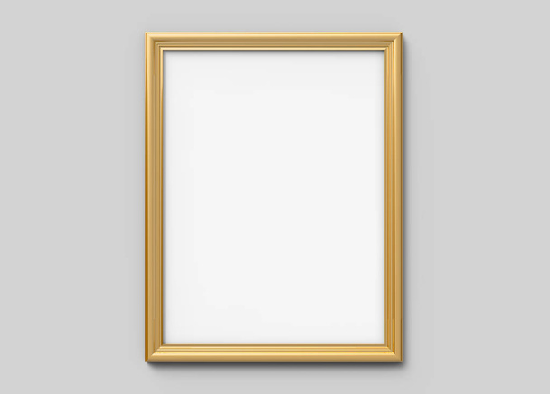 Quadro de imagem dourada, quadro em branco isolado com espaço de cópia para usos de design em renderização 3d, fundo cinza
 - Foto, Imagem