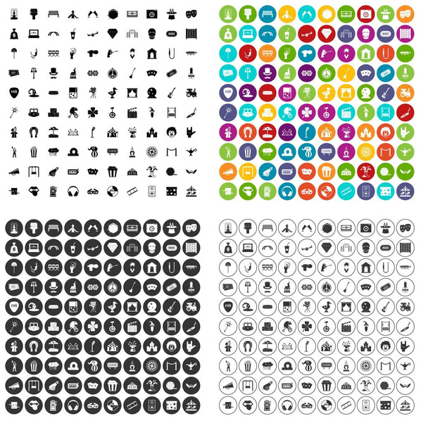 100 Freizeitaktivitäten Symbole setzen Vektorvariante - Vektor, Bild