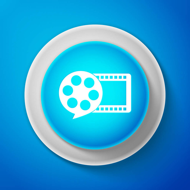 Película blanca carrete y reproducir el icono de la película de vídeo aislado en el fondo azul. Botón azul círculo con línea blanca. Ilustración vectorial
 - Vector, Imagen