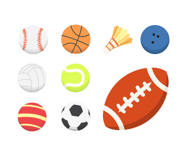 Vector cartoon colorful ball set. sport balls icons isolated - Vector, Image