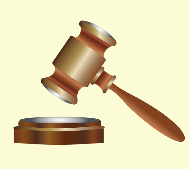 judges wooden gavel with metal inserts - Vector, Image